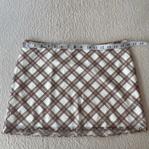 H&M Mesh Mini Skirt M Cream Brown Checked - Picture 5 of 7